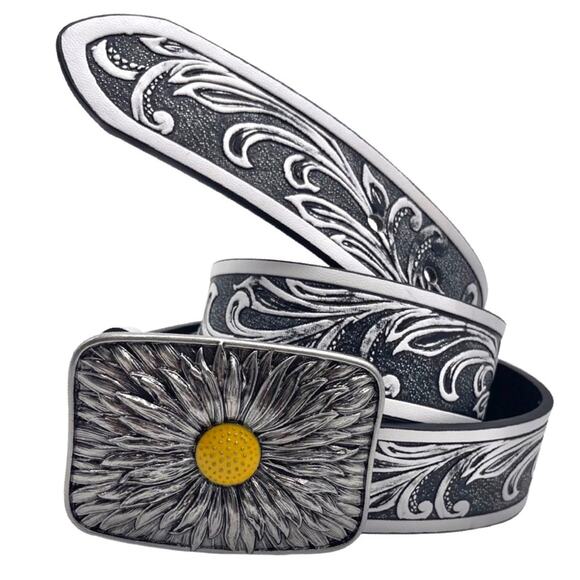 \'Daisy\' me rollin\' type of belt - embossed faux leather - boho western look main image 9
